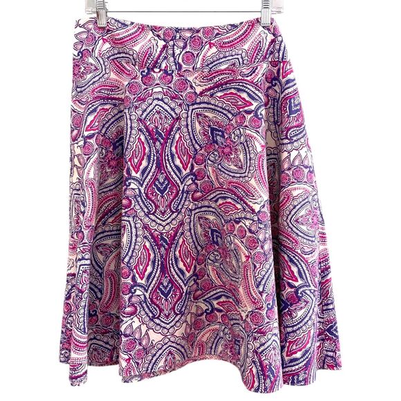Talbots Midi Skirt Womens 12 Pink Paisley 100% Cotton Flowy Boho Career - Picture 1 of 9